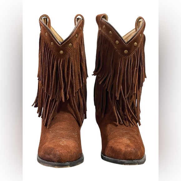 ❌SOLD❌ NWOT Shyanne Fringe Leather Suede Boots Brown Girls Sz 2 - Picture 4 of 12